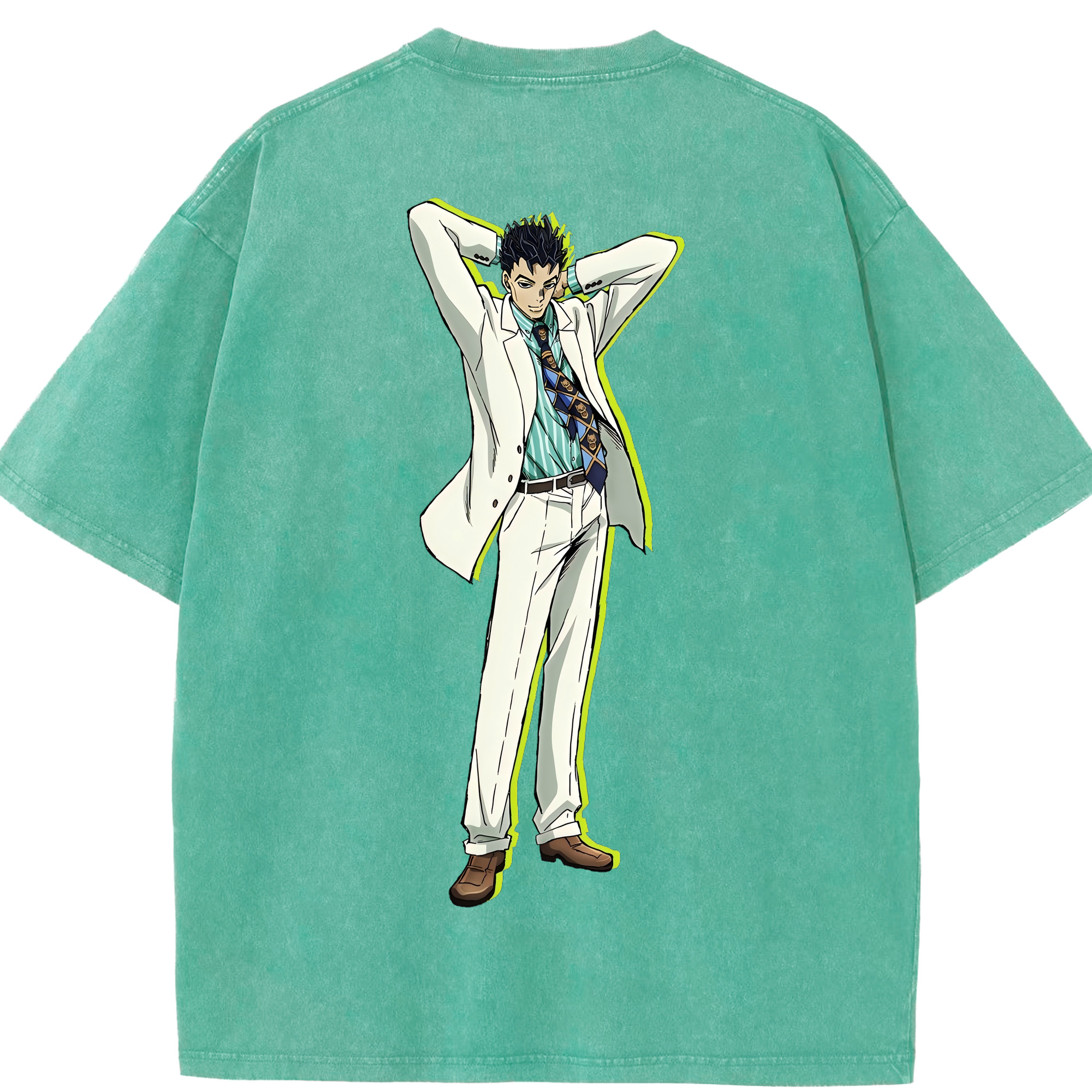（画像用） ジョジョの奇妙な冒険 きら よしかげ JoJo's Bizarre Adventure Kira Yoshikage 綿100% ヴィンテージ風 半袖Tシャツ（背面プリント）